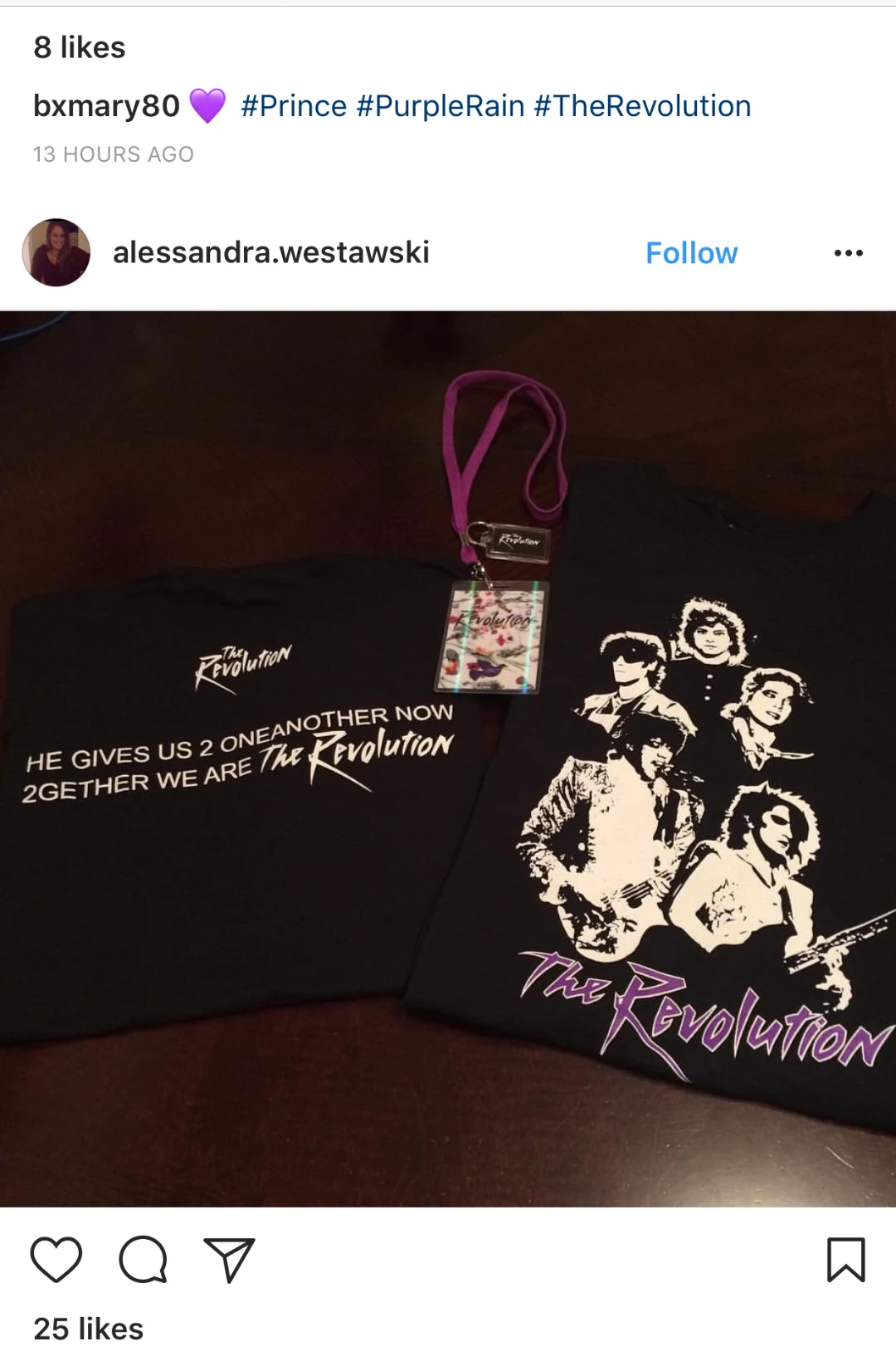 Instagram post tagged #therevolution showing the printed tour t-shirt and laminate
