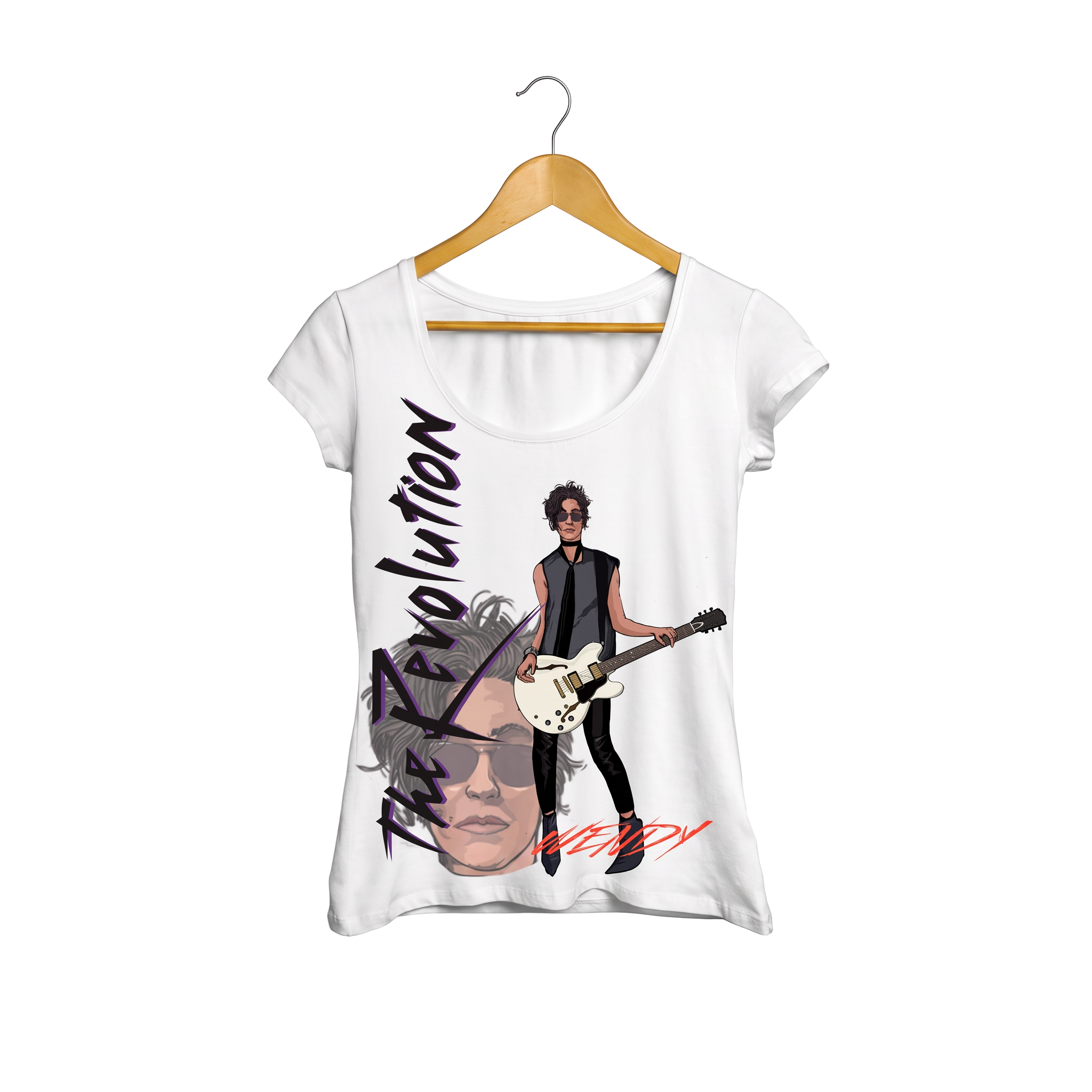 White women's t-shirt with The Revolution Wendy illustration